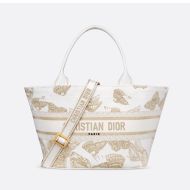 Christian Dior Hat Basket Bag Butterfly Zodiac Motif Canvas White/Gold