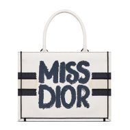 Dior Book Tote In Miss Dior Graffiti Motif Canvas White