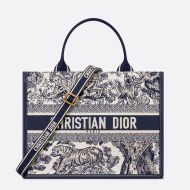Dior Book Tote with Strap In Toile De Jouy Motif Canvas and Calfskin Blue