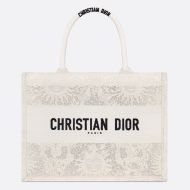 Dior Book Tote Toile de Jouy Soleil Motif Macrame White