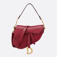 Dior Saddle Bag with Strap In Grained Calfskin Red