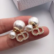 Dior Tribales Earrings Antique CD, White Resin Pearls and White Crystals Gold