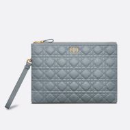 Large Dior Caro Daily Pouch In Supple Cannage Calfskin Sky Blue