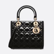 Medium Lady Dior Bag Patent Cannage Calfskin Black/Gold