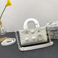 Micro Lady D-Joy Bag Ultramatte Cannage Calfskin with Diamond Motif White