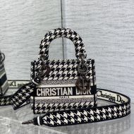Mini Lady D-lite Bag Macro Houndstooth Motif Canvas Black
