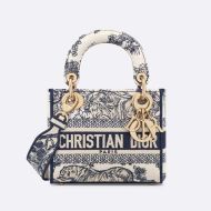 Mini Lady D-lite Bag Toile de Jouy Motif Canvas Blue