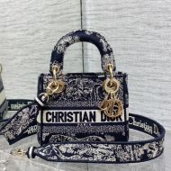 Mini Lady D-lite Bag In Toile de Jouy Motif Canvas Navy Blue