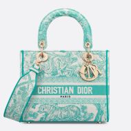 Medium Lady D-lite Bag Toile de Jouy Motif Canvas Green