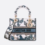 Medium Lady D-lite Bag Toile de Jouy Mexico Motif Canvas White/Blue