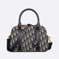Medium Dior D-Vibe Bowling Bag In Oblique Motif Canvas Blue