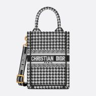 Miniature Dior Book Tote Macro Houndstooth Motif Canvas Black