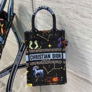 Miniature Dior Book Tote Pixel Zodiac Motif Canvas Black