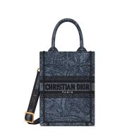 Mini Vertical Dior Book Tote with Strap In Toile De Jouy Motif Denim Navy Blue