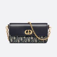 Mini Dior 30 Montaigne Avenue East-West Double Carry Bag In Oblique Motif Canvas and Smooth Calfskin Blue
