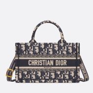 Mini Dior Book Tote with Strap In Oblique Motif Canvas Blue