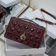Small Miss Dior Top Handle Bag Patent Cannage Calfskin Burgundy