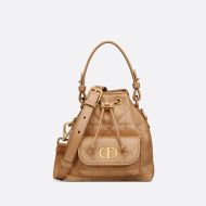 Nano Dior Caro Bucket Bag In Macrocannage Lambskin Brown
