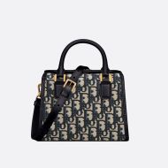 Small Dior Boston Bag Oblique Motif Canvas Blue