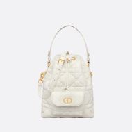 Small Dior Caro Bucket Bag In Macrocannage Lambskin White