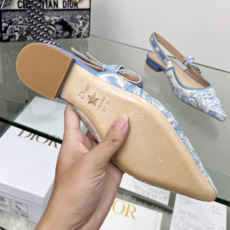 J'Adior Slingback Pumps Women Toile de Jouy Motif Canvas Sky