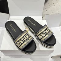 Christian Dior Dway Platform Slides Women Canvas with Striped Sole Navy Blue