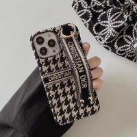 Christian Dior iPhone Case with Wrist Strap In Macro Houndstooth Embroidery Black