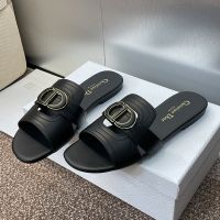 Dior 30 Montaigne Slides Women Enamel Calfskin Black