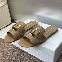 Dior 30 Montaigne Slides Women Enamel Calfskin Khaki