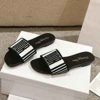 Dior Dway Slides Women Cotton with Dior Graphique Motif Black/White