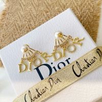 Diorevolution Fan Earrings Metal with Resin Pearls and Crystals Gold