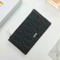 Dior Zipped Card Holder Oblique Motif Canvas Calfskin Black