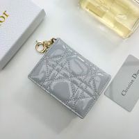 Lady Dior Flap Card Holder Patent Cannage Calfskin Grey