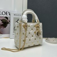 Mini Lady Dior Bag with Butterfly Studs Cannage Lambskin White
