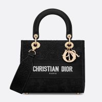 Medium Lady D-lite Bag In Toile de Jouy Soleil Motif Macrame Black