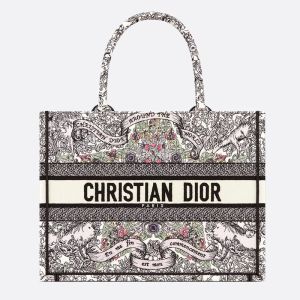 Dior Book Tote Flowers Around the World Motif Canvas White