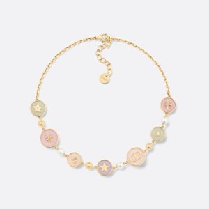 Dior D-Luck Necklace Metal with Resin Pearls and Multicolor Transparent Resin Gold