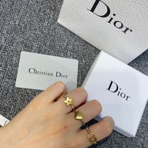 Dior Lucky CD Ring Set Antique Metal with Crystals Gold