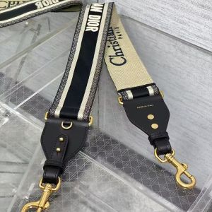 Dior Shoulder Strap Christian Dior Paris Motif Cotton Black