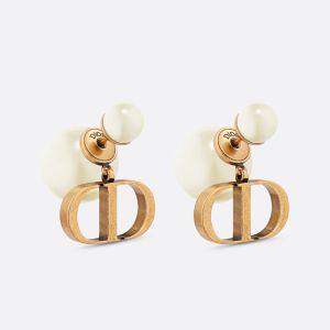 Dior Tribales Earrings Antique CD and White Resin Pearls Gold