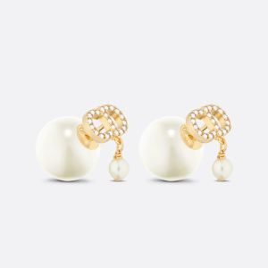 Dior Tribales Earrings Metal With White Resin Pearls And White Crystals Gold